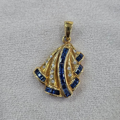 #ad Natural Blue Sapphire Diamond Pendant 18K Yellow Gold 1ct Princess Cut $1600.00