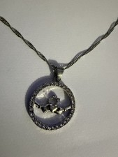 Glencara 925 Sterling Silver Stone Claddagh Necklace Pendant Chain Irish Celtic