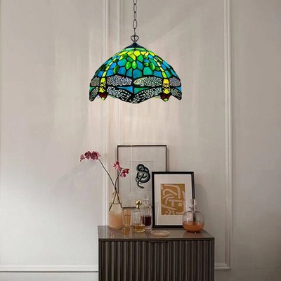 Tiffany grüne Libelle Stil Pendelleuchten 10 Zoll Buntglasschirm UK E27