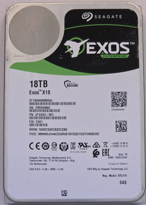 18TB SAS Seagate Exos X18 3.5'' CMR 7.2K RPM 12Gbps 512e Enterprise Hard Drive