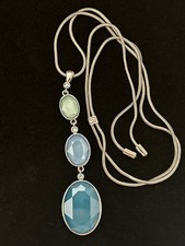 Touchstone Crystal TCS by Swarovski Azure Oval Drop Necklace 32” Adj. - RETIRED
