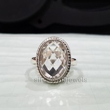 Oval Rose Cut White Topaz Gemstone 925 Sterling Silver Ring Jewelry