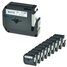 10x MK221 Black on White for BROTHER P-Touch PT-55 65 70 80 Label Tape 9mm 3/8"