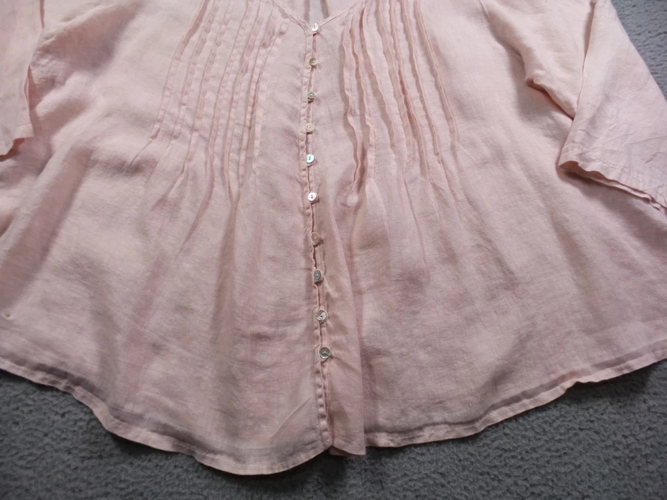 Top Martina Innocenti para mujer talla 2X rosa con botones manga 3/4 encaje lino Foto 2 de 4