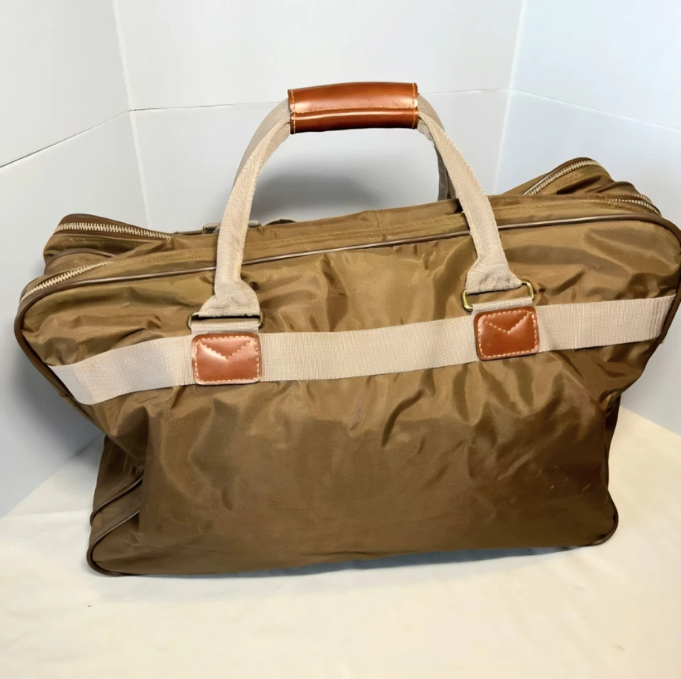 Bolso Jaguar Vintage Marrón Nailon Cuero Borde 3 Compartimentos Correa de Lona Fin de Semana Foto 3 de 4