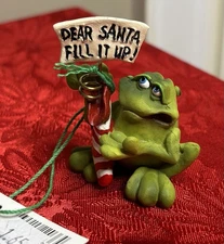 NOS Frog Christmas Stocking Mini Figure Hand Painted By Russ Berrie & Co. 2”