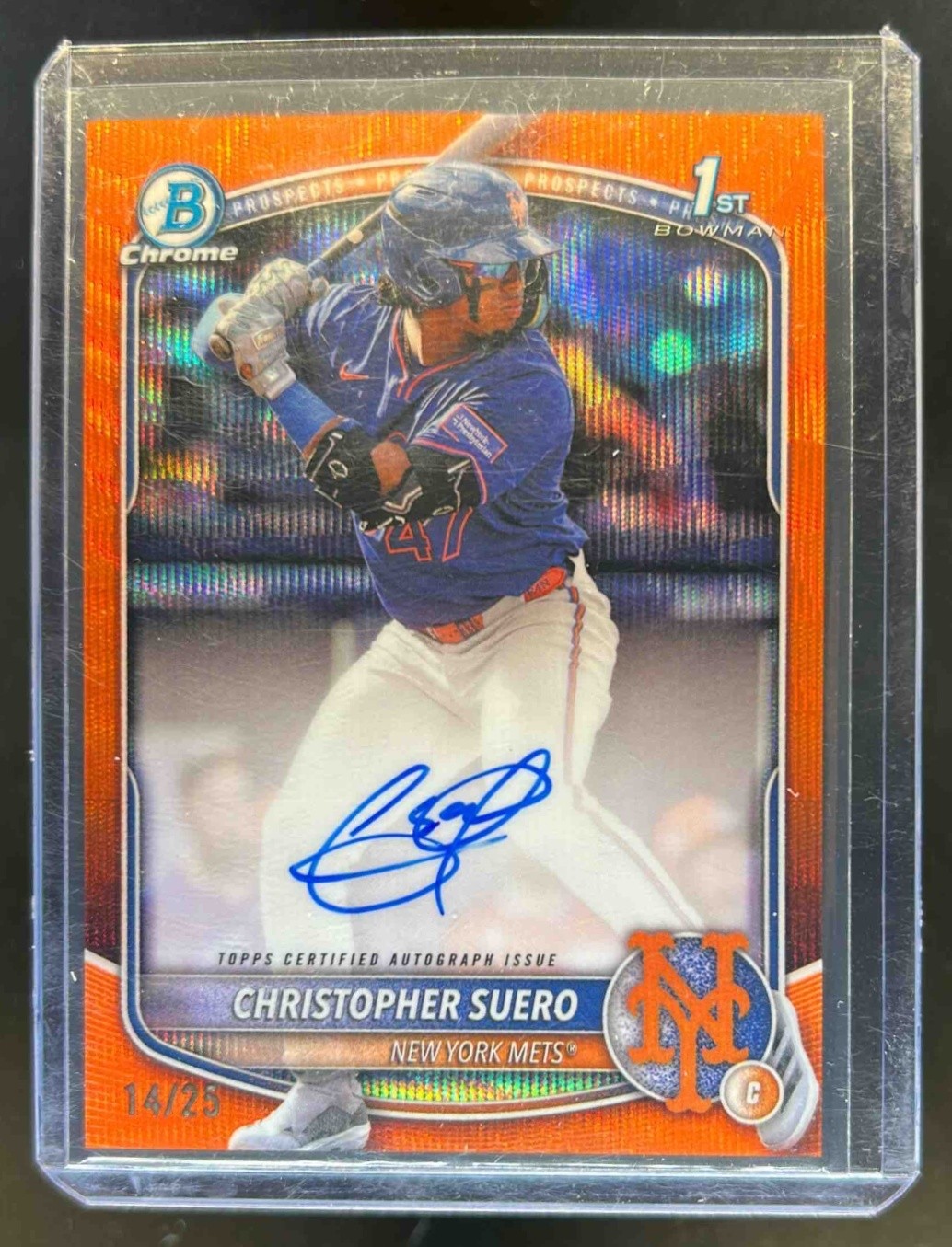 2025 Bowman Chrome Christopher Suero Auto Orange Wave Refractor 1st #14/25