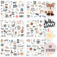 Baby Sticker Set Fotoalbum | 197 Aufkleber Babyalbum | Neugeborenen-Sticker FüR