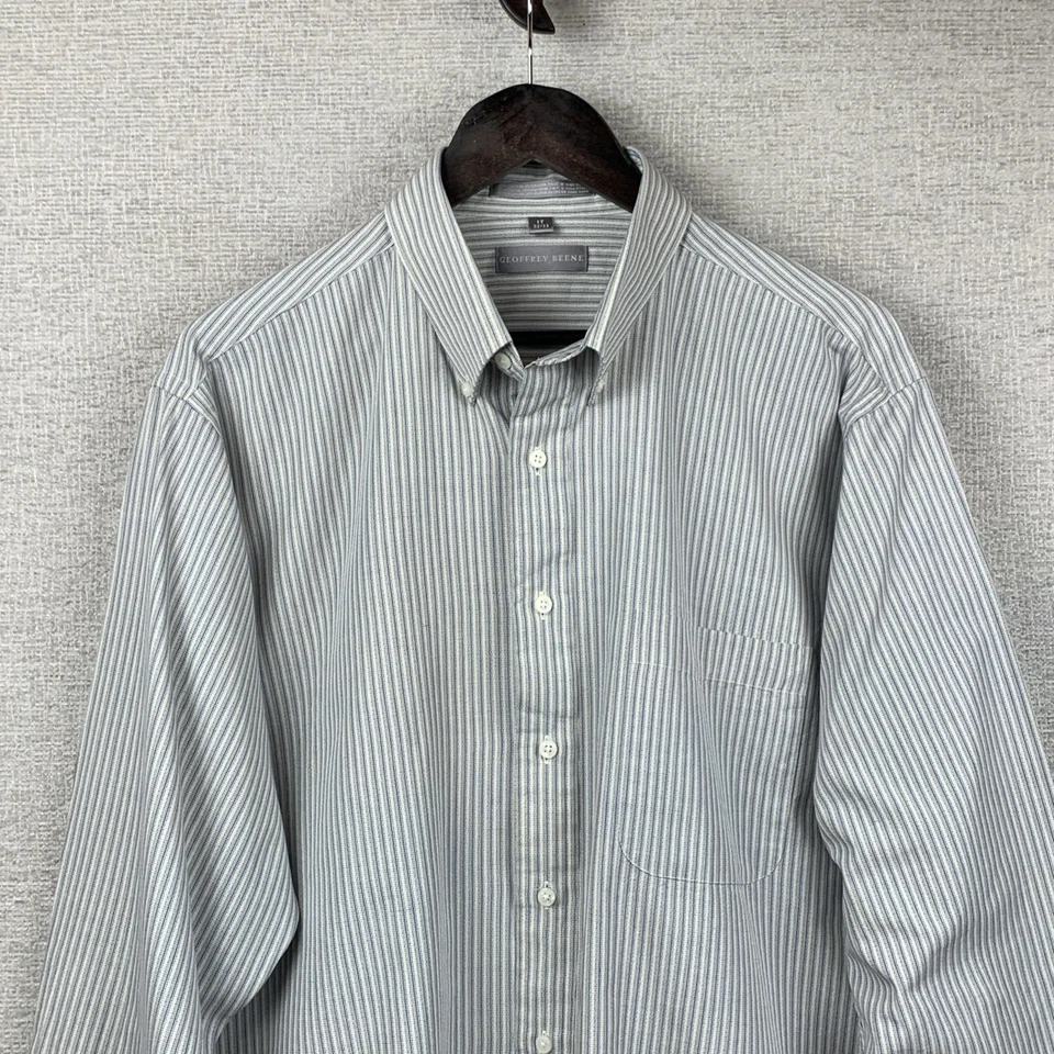 GEOFFREY BEENE Button Down Dress Shirt Men's 17 - 32/33 Gray Striped Corp Church - Image 2 of 4