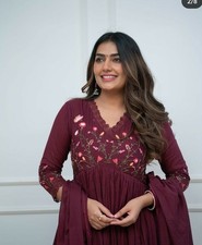 Women s New Anarkali Kurta Set Embroidered Gown Style with Pant Dupatta