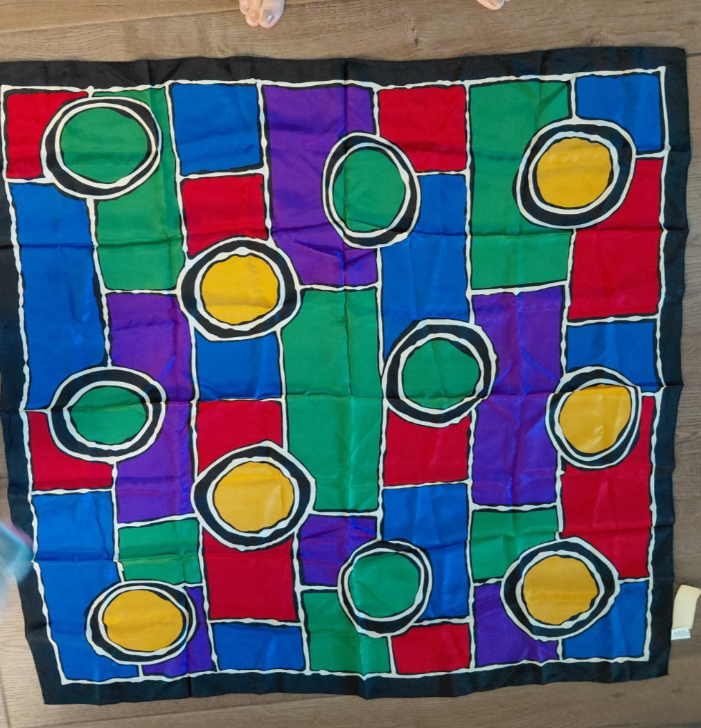 ECHO Geometric Retro Square Pattern 100% Silk Sca… - image 1