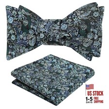 Mens 2pcs Self-tied Vintage Floral Leaf Pattern Bow Tie 032-dark Green sage