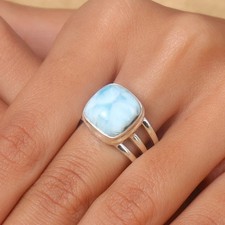 Larimar Ring 925 Sterling Silver Band Statement Ring Handmade Ring All Size