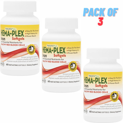 3x Natures Plus Hema-Plex Iron 60 Vcaps - High Strength Blood Support Pack of 3