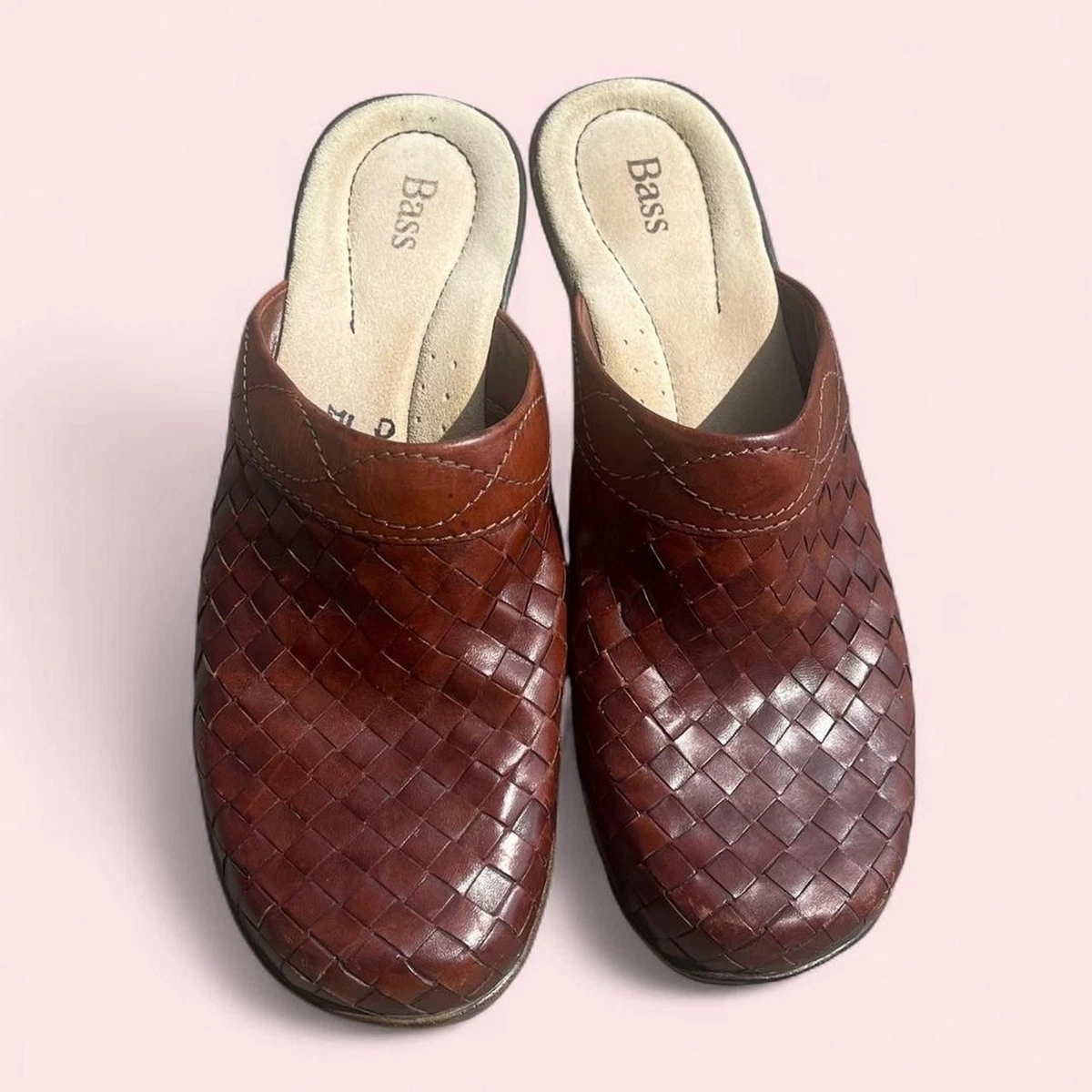 Bass Copper Leather Fabric Upper Slip On Comfort Outdoor Clogs Brown Mens Sz 7M Bass Clogs main image 3