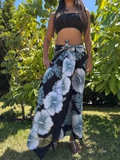 Hawaiian Design Sarong Black Grey White Tribal Hibiscus Wrap Beach Pareo Dress