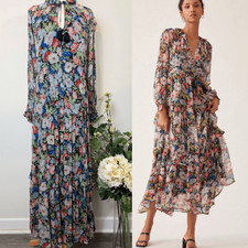 ANTHROPOLOGIE | The Marais Printed Chiffon Maxi Dress | Floral Boho Long Sleeve