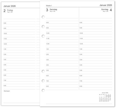 2026 Tagebuch nachfüllen A5, 1 Tag auf einer Seite, kompatibel mit Filofax A5...