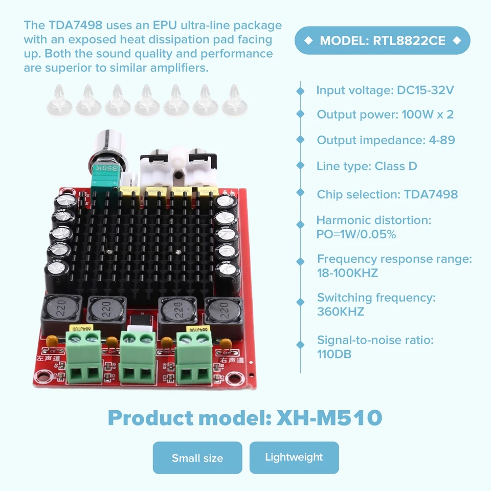 Scheda Amplificatore TDA7498 Classe D 2X100W Modulo Scheda Amplificatore Au9302 - Immagine 4 di 4
