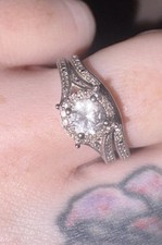 Sapphire Lab Created Halo Wedding Ring Sterling Silver 6.5