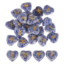 25Pcs Blue Spotted Jasper Rune Stones Set with Engraved Elder Futhark Alphabet