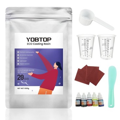 Resin Casting 1000g with 5 Pigments - Fast Eco Plaster Kit, Water Activated, ...
