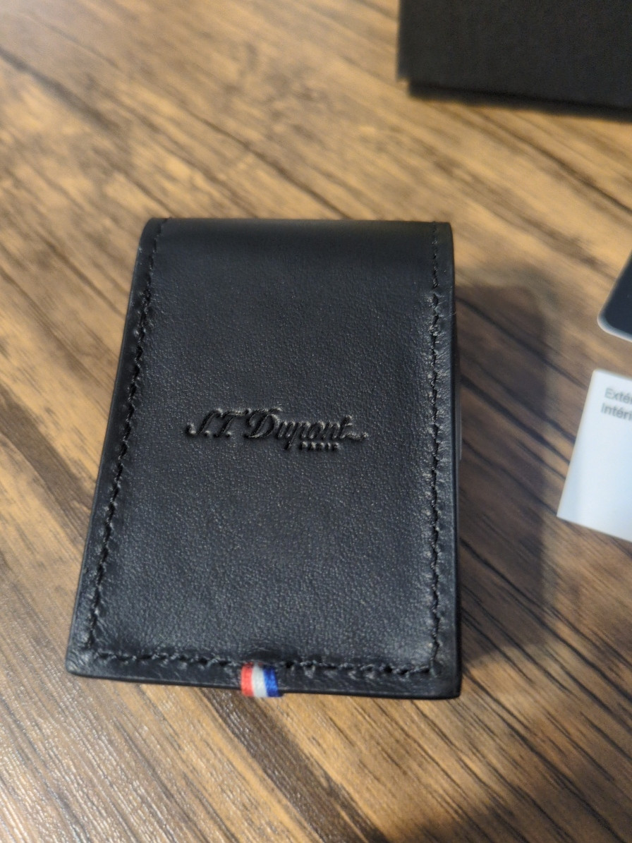 New S.T. Dupont lighter case Black LINE 2 Leather with box Gift w/Box