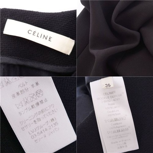 CELINE Phoebe Philo Sleeveless Dress Wool with Leather Belt Black Size 36 Mint - Picture 8 of 8