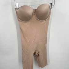 Spanx Suit Your Fancy Strapless Mid-Thigh Bodysuit Shapewear Nude Beige Size L
