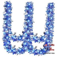 16.4 Ft Hanukkah Tinsel Garland LED,- Pre-lit 50 LED Battery Operated Star