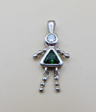 Sterling Silver 925 Birthstone Baby Kid Pendant May Green Girl 1.25" Charm 1204