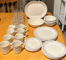 50 Piece Set Corelle Country Violet Dinnerware Plates Cups Bowls Glasses Platter