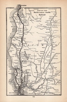 1915 Antique Northwestern Pacific Railroad Map California Railroad Map 2682