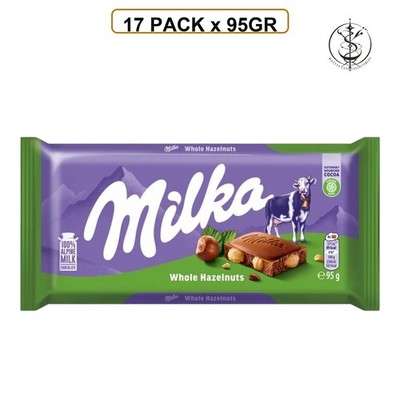 CHOCOLATE BAR MILK W/WHOLE HAZELNUTS MILKA - Made in Germany - 17 PACK x 95GR