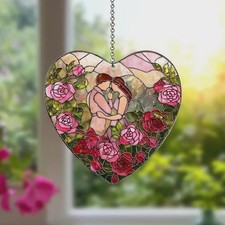 Rose Heart Acrylic Suncatcher, Romantic Valentine s Window Decor Gift Couple
