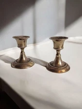 Pair Of Vintage Brass Candlestick Holders 3" Made In India Set Of 2 Classic Bell