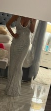 Embellished Sparkly Rhinestone Dress Size 2 Silver Long V Neck Halter Gown