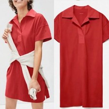 Everlane The Retro Jersey Polo Dress in Red XS Collared Organic Cotton