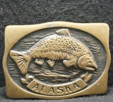 XE03134 VINTAGE 1991  ALASKA  STATE COMMEMORATIVE MENS SOLID BRASS BELT BUCKLE