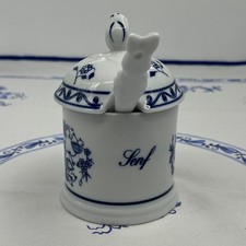 Triptis Zwiebelmuster Porzellan Senf Töpfchen Senfdose mit Deckel & Löffel 7 cm