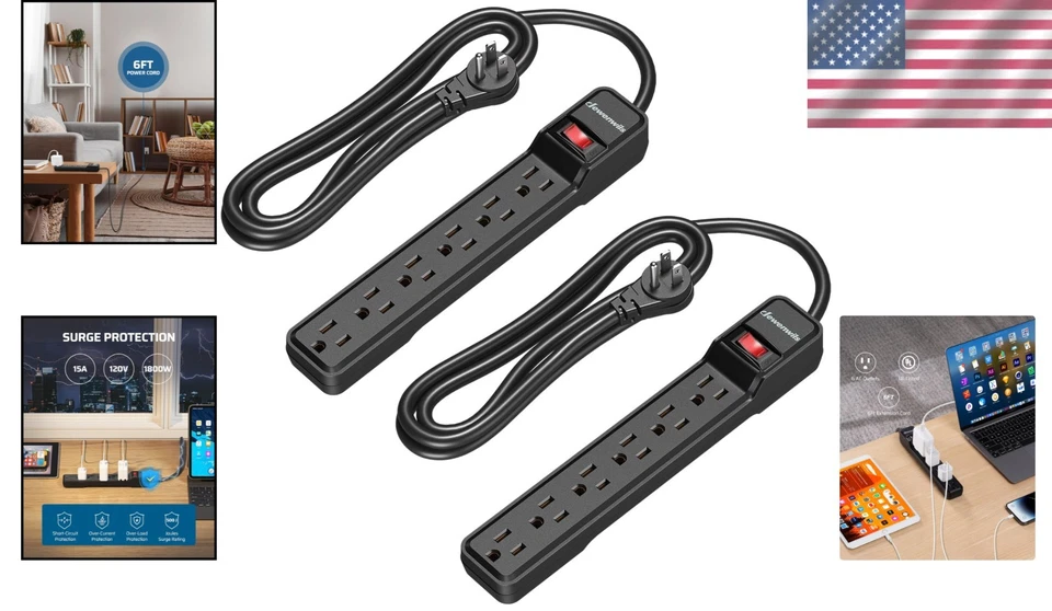 Compact Low Profile 6-Outlet Power Strip with Right Angle Plug & Surge Guard - Image 2 of 4
