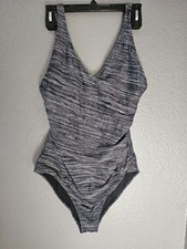 Women's Speedo One Piece Swimsuit Size 14 Sleeveless Black Gray lightly Padded