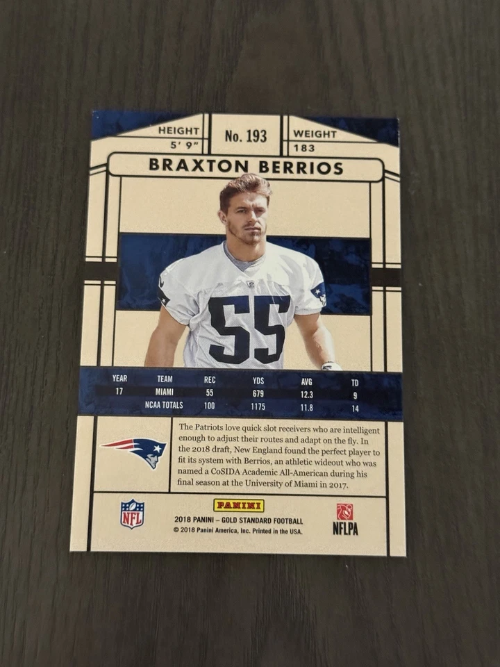 2018 Panini Gold Standard Rookies Rose Gold SSP /25 #193 BRAXTON BERRIOS Card RC - Image 2 of 2