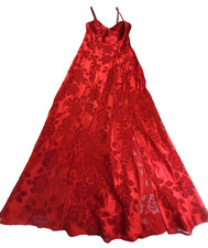Victoria's Secret VTG Gold Label Red Sheer Rose Nightie High Slit Size P 0-XS