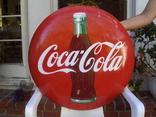Circa 1950’s 24” Tin Coca-Cola Button Vintage Sign