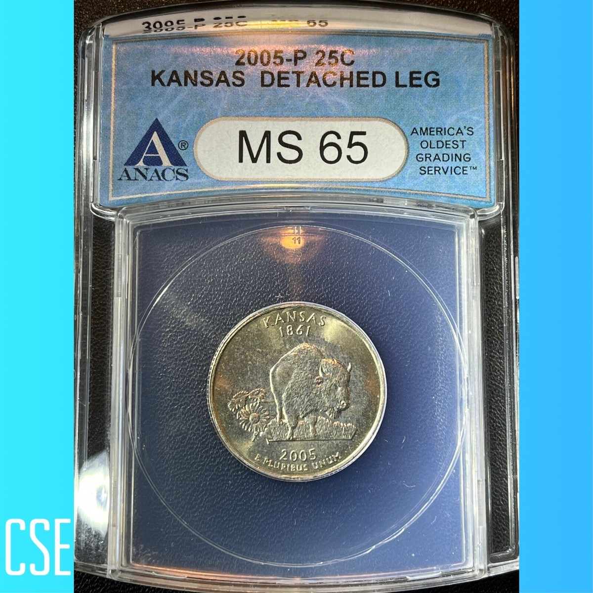 ミズハ様  11350 −800 2005-P Kansas Quarter Detached Leg .Error Coin ANACS MS-65