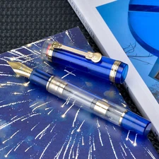 Jinhao 1935 Fountain Pen #8 F/M Nib & Guitar Clip, Blue Resin Writing Gift Pen