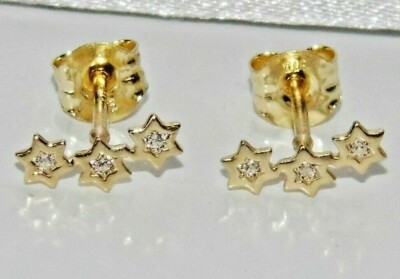 9 Karat Gold Diamant Stern Ohrstecker - massiv 9K Gold - simulierter Diamant