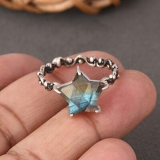 Star Shape Labradorite Wave Band Ring Sterling Silver Engagement Gift For Her