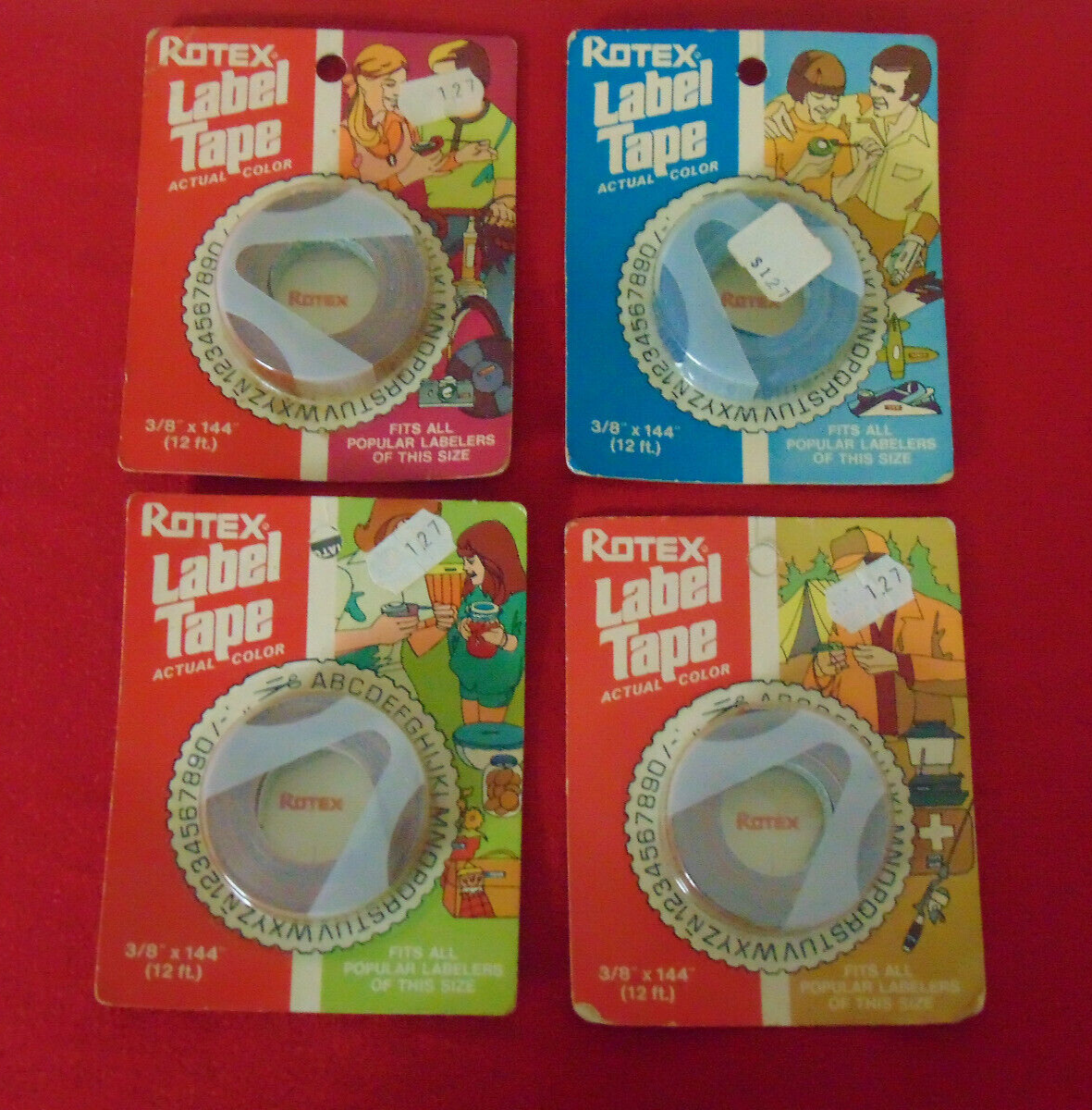 ROTEX  Vintage 1970s Label Maker Tape Refills Lot Of 4   Red & Blue